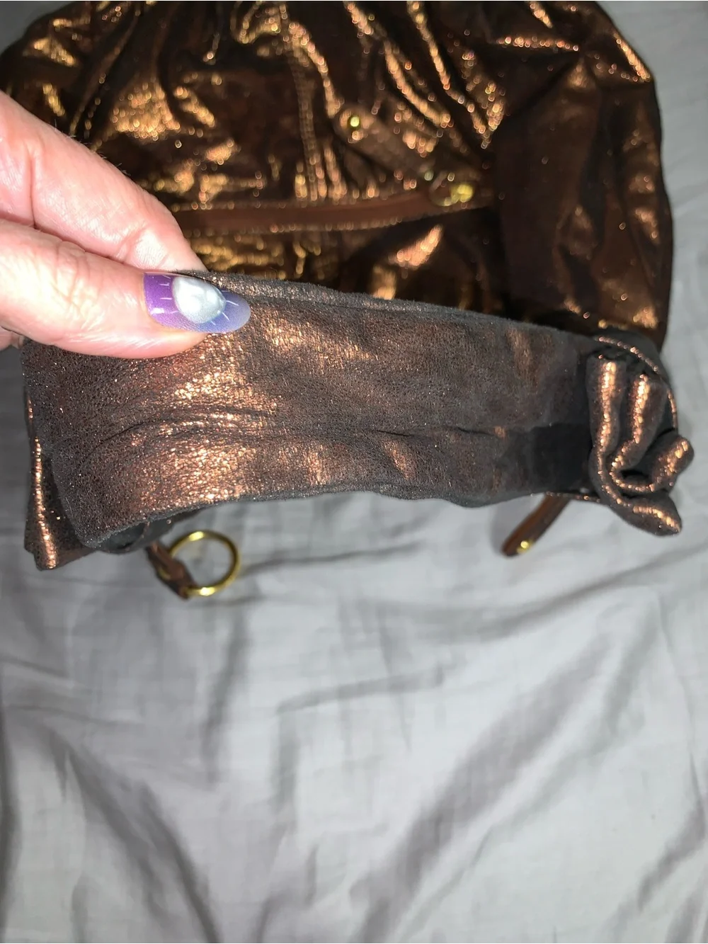 Metallic Bronze Slouchy Hobo Shoulder Bag Oversized Faux Leather